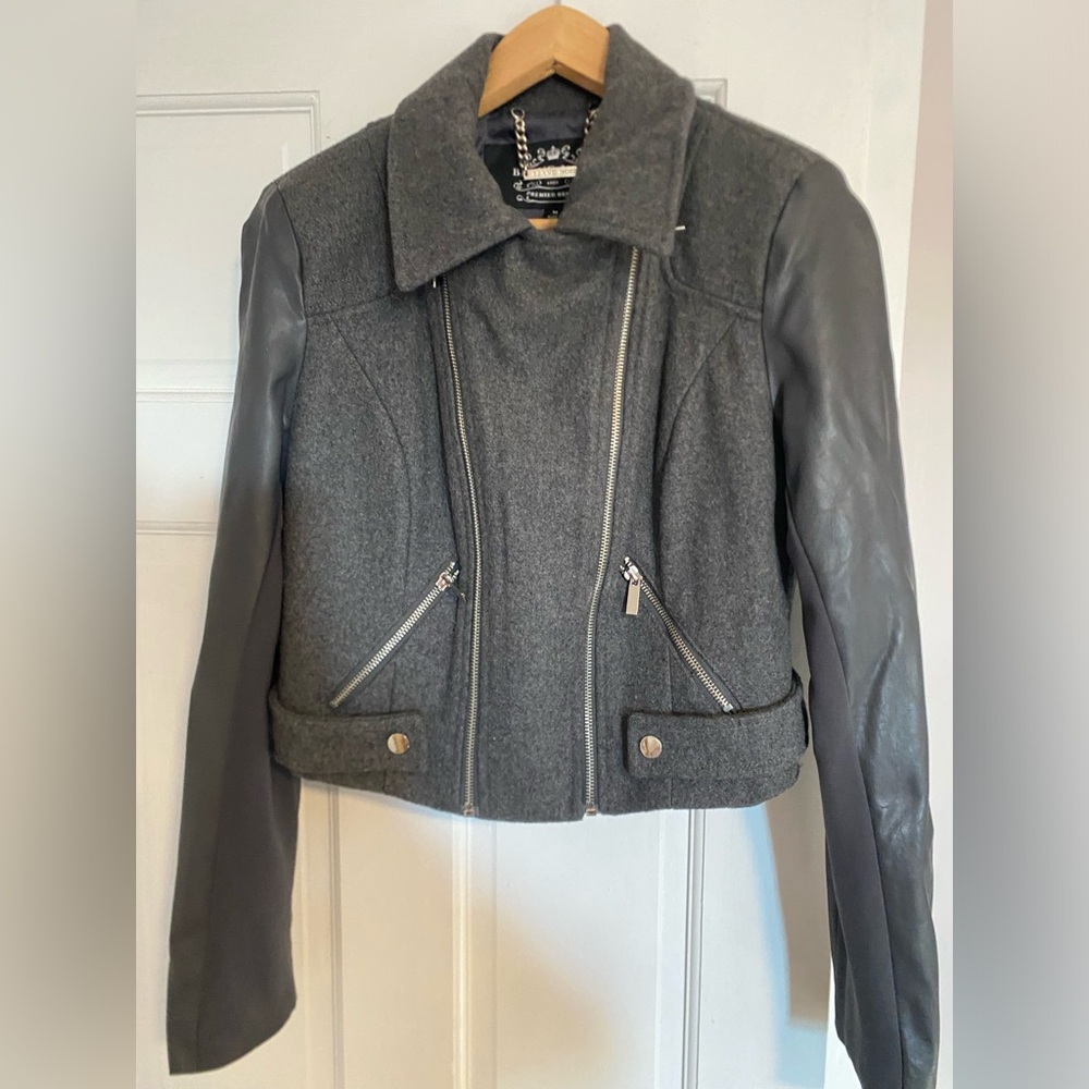Blanc Noir NYC Two toned grey cropped moto jacket size Medium